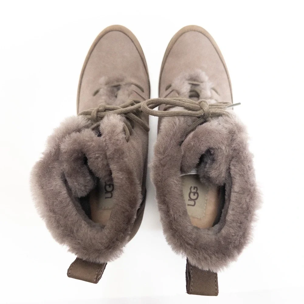 UGG Brigit Wedge Boots Women's Size 7.5 Waterproof Suede Lace Up Fur‎ Lined
